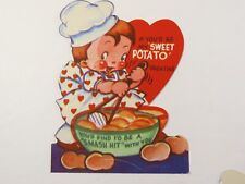 Vintage Valentine Card Die Cut Blushing Girl Making Mashed Potatoes C7834 picture