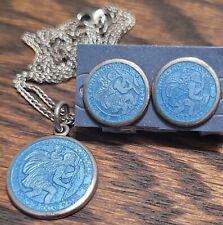 Vintage C.T. St Christopher Blue Sterling Catholic Medal & Earrings Religious #F picture