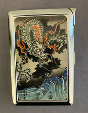 Japanesse Dragon Art Cigarette Case with Built in Lighter Metal Wallet SP picture