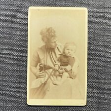 CDV Photo Antique Portrait Mother Holding Baby Holding onto Parasol Boston picture