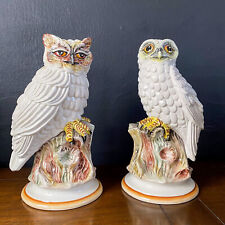 Vintage Hand-Painted PAIR of OWLS Figurine Statue Majolica ITALY Art Pottery 10