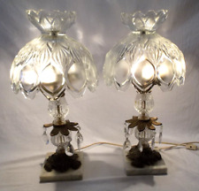 Vintage 60s Hollywood Regency Mid Century Crystal Prism Marble Table Lamps picture