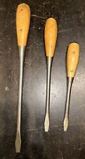 3 Vintage IRWIN Split Wooden Handle Flat Head Screwdrivers 8 1/2, 11, 14 1/2