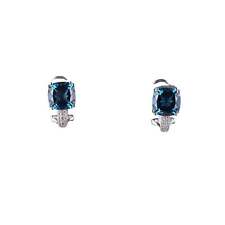 14k White gold Blue Topaz and diamond earrings picture