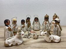 Vtg Nativity Set Of 13 Pcs. Clay Handmade Hand Painted Made In Mexico picture