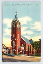 Linen Postcard Williamsport PA Pennsylvania St. Boniface Church picture