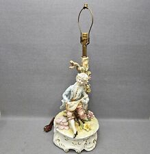 Vintage Large Capodimonte Figural Table Lamp Victorian Boy Playing Lute Italy picture