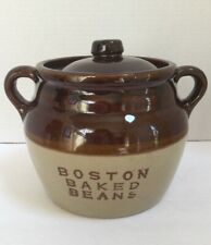 Vintage Boston Baked Beans Crock Handled Pot Brown & Tan with Lid picture