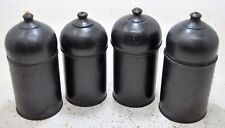 Vintage Lot of 4 Wooden Round Candy Boxes Original Old Black Lacquer Painted picture