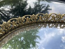 Vtg 1” Cherubs Angels Gallery Brass Ormolu Mirror Vanity Tray Oval 22x14