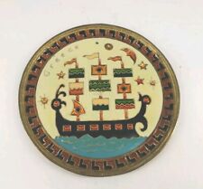 Vintage Brass Enamel Ship Round Wall Plate Plaque Sailing Ship 5
