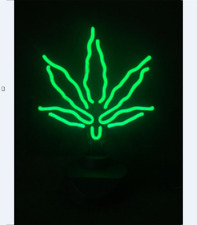 Amazing Hand Blown Green CANNABIS Leaf NEON Sculpture Marijuana,420 DeskTop sign picture