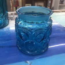 Vintage LE Smith Moon & Stars Peacock Blue Glass Canister MCM  No Lid Small Chip picture