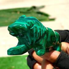 112G Natural glossy Malachite Crystal Handcarved lion mineral sample healing picture