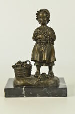 Old Fashioned Young Girl Child Grapes Bronze Figurine Sculpture Kitchen Figurine picture