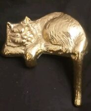 Vintage Solid Brass Sleeping Mantle/ Shelf Cat W/ Long Tail picture