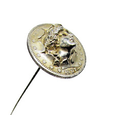 Antique 1908 Barber Coin Hatpin with face in relief - 4.75