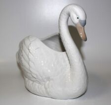 Lladro Daisa Gloss White Porcelain 7” Tall Swan Figurine Planter Vase picture