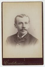 Antique Circa 1880s Cabinet Card Handsome Young Man With Mustache Brockton, MA picture