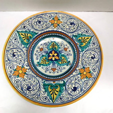 Deruta Hand Painted Pottery Plate Italy Wall Hanging Turquoise Yellow 836 9.5