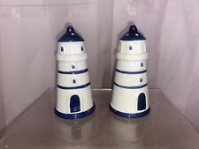 Lighthouse Salt and Pepper Shakers Hand Painted White And Blue picture