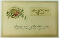 Vtg Best Christmas Wishes Embossed Postcard Birds On Branch of Mistletoe 1916 picture