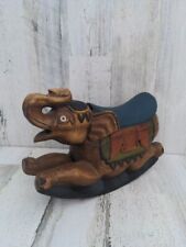 Vintage Hand Carved Colorful Wooden Elephant Rocking Horse Decor 11