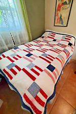 Vintage Hand-Quilted American Flag 82 X 65 Full Size Patchwork Quilt Folk Art picture