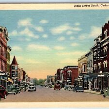 1943 Cedar Falls, IA Downtown Main St South Stores Shops Cars Roadside PC A244 picture