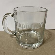Happy 70th . Coffee Cobalt Clear Glass Coffee Tea Mug Cup Made In  U.S.A. 3.75” picture