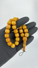 Antique Yellow Amber Bakelite Islamic Muslim Prayer Rosary Veins 27 Beads 31 gr picture