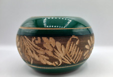 Vintage Hand Carved Wooden Round Pot Lacquered Green Jar 2.75 