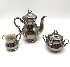 Vintage Bavaria Waldershof Silver Porcelain 3 Piece Tea Coffee Set Germany picture