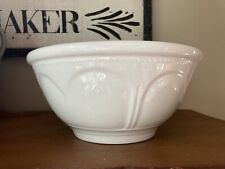 Large Antique White Ironstone Mixing Bowl 12” D x 5.5 T - Scallop/Heart & Chain picture