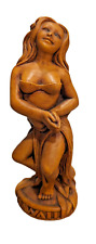 Vintage 1980s Hawaiian Hula Girl Figurine Hand Carved Hapa Wood Polynesian Decor picture