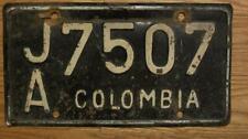 SINGLE COLOMBIA, SOUTH AMERICA LICENSE PLATE - 1973/90 - JA 7507 picture