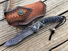 Custom EDC Damascus Steel Pocket Knife, Ebony/Steel Handle, Ball Bearing Pivot picture