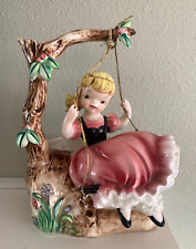 Vintage Rubens Planter Girl on Tree Branch Swing Planter #157 Pink Dress picture
