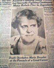 Marie Dressler Stage & Movie Silent Film Screen Actress DEATH 1934 old Newspaper picture