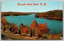 Seventh Lake Inlet New York Birds Eye View Country Road Fall Autumn UNP Postcard picture