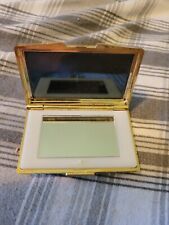 VINTAGE COMPACT MIRROR PURSE GOLD PAINTED DOUBLE MIRROR picture