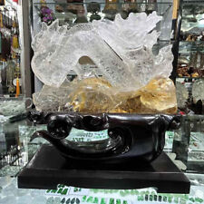 9.68LB Top Natural Clear Crystal dragon Carved quartz Crystal Reiki +Stand picture