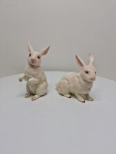 Vintage Lefton Rabbits Lot of 2 Pink and White Figurines Easter/Spring Japan D51 picture
