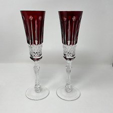 Faberge Xenia Ruby Red Cut to Clear Crystal Champagne Flutes Imperial Collection picture
