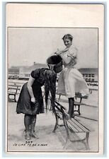 Womens Postcard Bathing Suits Beach Bucket I'd Like To Be A Man c1905 Antique picture