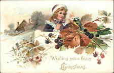 Tuck Christmas No. 102 Little Girl Among Blackerries c1910 Vintage Postcard picture