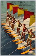 Cypress Gardens Florida 1940s Postcard Aqua Skiers On Parade picture