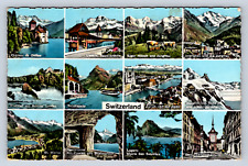 Vintage Postcard Switzerland Chateau Kapellbrucke Eiger Monch Jungfrau picture