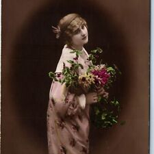 c1900s Beautiful American Young Lady Woman New Years RPPC Hand Colored Cute A136 picture