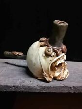 Rare Metal Militia Skull Tobacco Pipe Ceramic Hand Crafted Original Collectible picture